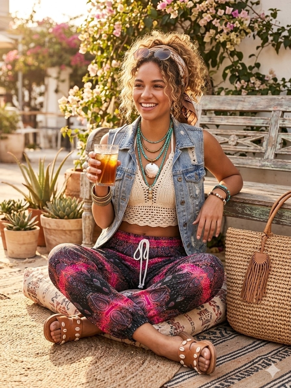Women's Pink Multicolor Paisley Drawstring Joggers